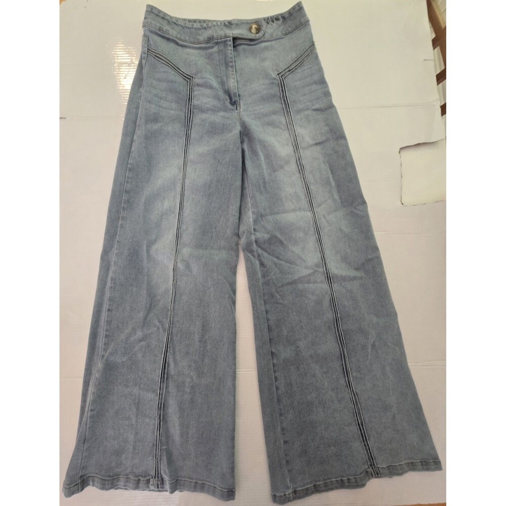Everyday Chic Women's Light Wash Wide Leg Jeans Size L High Rise Denim Pants